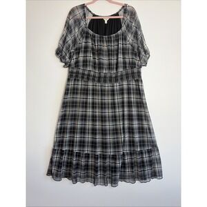 Terra and Sky Women's Black Plaid Dress Size 3X Sheer Sleeves Plus Size